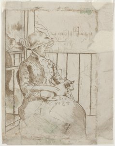 Susan på en balkong holder en hund [verso] av Mary Cassatt