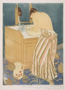 Kvinnebading (La Toilette), 1890-1 (tørrpunkt og akvatint) av Mary Cassatt