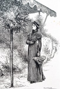 En kvinne som kjøper kristtorn for å bruke til julepynt. Av Mary Ellen Edwards (1838-1934), en engelsk kunstner av Mary Ellen Edwards