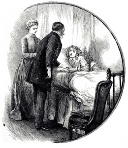 En gravering som viser en lege som besøker sin unge pasient hjemme. Illustrert av Mary Ellen Edwards (1838-1934), en engelsk kunstner og produktiv illustratør av barnebøker av Mary Ellen Edwards