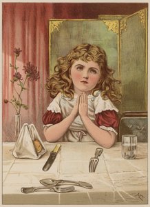 Jente som sier nåde før måltid (chromolitho) av Mary Ellen Edwards