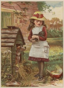 Jente med valp (chromolitho)