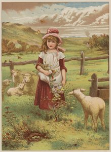 Jente med vårlam (chromolitho)