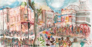 Carnival, Ladbroke Grove, 2017 (penn og akvarell)