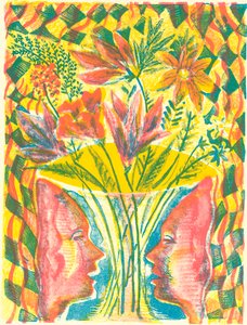 Ansikter og blomster, 2015 (litografi) av Mary Kuper