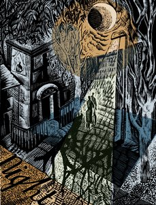 Natt, 2016 (vinylgravering) av Mary Kuper