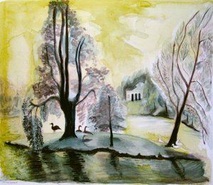 Stourhead, kveldssjø, 2006 (akvarell) av Mary Kuper