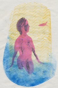 Svømmer, 2018 (monoprint) av Mary Kuper