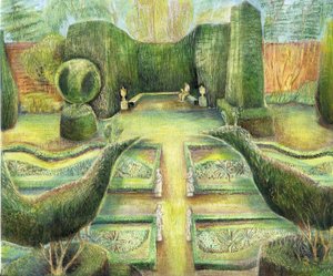The Long Garden, Cliveden, fugler, 2002 (olje om bord) av Mary Kuper