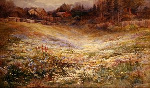 A Meadow in the Alps (akvarell på papir) av Mary Stevens