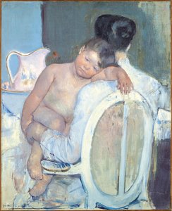 Kvinne sitter med et barn i armene, ca. 1890 av Mary Cassatt