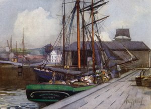 Inngang til Clyde and Forth Canal, Bowling (farge litho)