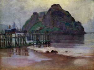 Lavvann ved daggry, Dumbarton Rock (farge litho)