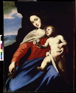 Jomfruen og barnet (Jomfru og barnet). Maleri av Massimo Stanzione (cirka 1585-cirka 1658). Olje på lerret av Massimo Stanzione