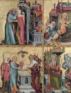 Møte ved Golden Gate og presentasjonen i tempelet, fra Buxtehude-alteret, 1400-10 (tempera på panel) av Master Bertram of Minden