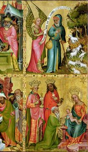 Bebudelsen til St. Joachim og tilbedelsen av vismennene, fra venstre fløy av Buxtehude-alteret, 1400-10 (tempera på panel) (detalj av 159469) av Master Bertram of Minden