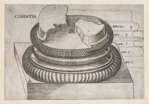 Mirror of Roman Magnificence: Corinthian base fra Temple of Mars the Avengers, Roma, ..., ca. 1537