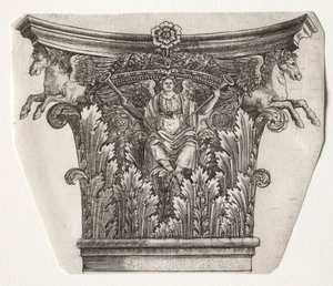 Base og kapital med Fame of Fame og Winged Horses kapital, ca. 1525-1550. av Master G. A. with the man