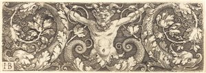 Ornament med Fantastisk Satyr og delfiner