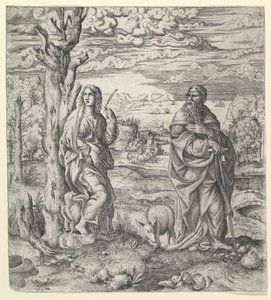 Saint John og Anthony i et landskap, ca. 1544-45. av Master IQV