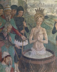 Italia, Piemonte-regionen, Alessandria-provinsen, Serralunga di Crea, Sacro Monte di Crea, Sanctuary of Santa Maria Assunta, Kapellet til St Margaret av Antiokia, lidenskap til St Margaret av Antiokia, detalj