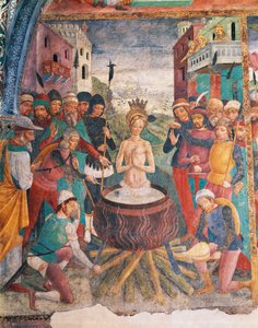 Italia, Piemonte-regionen, Alessandria-provinsen, Serralunga di Crea, Sacro Monte di Crea, Sanctuary of Santa Maria Assunta, St. Margareta av Antiokia-kapellet, St. Margareta av Antiokia-pasjonen