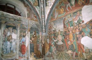 Italia, Piemonte, Serralunga di Crea, Sacro Monte di Crea, basilikaen Santa Maria Assunta, kapell, fresker