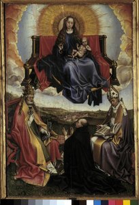 Virgin in Glory mellom St. Peter og St. Augustine. Maleri av Robert Campin kalt Mesteren av Flemalle (1378-1444) Musee Granet, Aix en provence
