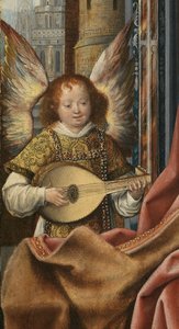 Triptych of the Holy Family with Music Making Angels. Detalj: Engelen, ca 1510-1520