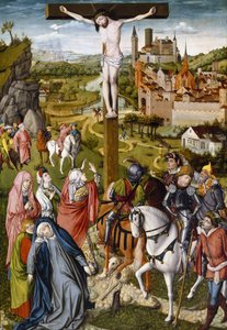 The Crucifixion, ca. 1465-70 (tempera og olje på tre) av Master of Georg Muehlichs Meisterlin Chronicle attr. to Master of Georg Muehlichs Meisterlin Chronicle attr. to