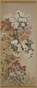 Krysantemum, hengende rulle (montert på panel), 1600-30 (farge på papir)