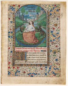 Blad fra en timebok: John on Patmos (1 av 2 utskårne blader) av Master of Jacques de Luxembourg