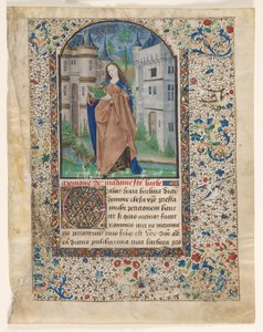 Blad fra en timebok: St. Barbara (2 av 2 utskårne blader) av Master of Jacques de Luxembourg