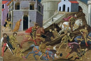Tarquin le Superbe (mort en 495 avant JC) - Utvisningen av Tarquin og hans familie fra Roma - Mester av Marradi (Maestro di Marradi) (aktiv 1470-1513) - Sent på 1400-tallet. - Tempera på panel - 41x65,5 - Privat samling