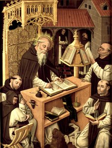 Saint Hieronymus i scriptoriet, ca 1485 av Master of Monasterio de Santa María
