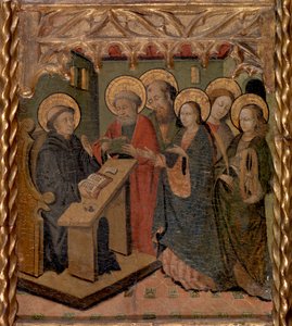Jomfru Maria og de hellige Peter, Paul, Johannes evangelisten og Katarina av Alexandria viser seg for Saint Martin av Master of Riglos