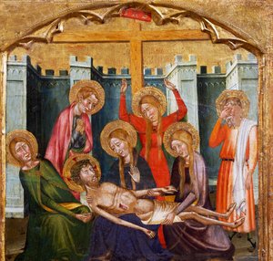 Deponering i graven, av Mesteren av Rubio (1300-tallet), predella av altertavlen fra kirken Santa Maria, Rubio, maleri på tre.