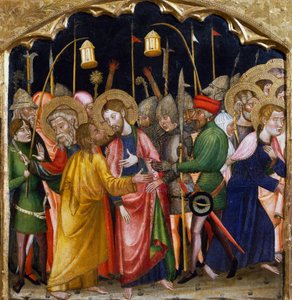 Judas kyss, av Mesteren av Rubio (1300-tallet), predella av altertavlen fra kirken Santa Maria, Rubio, maleri på tre.