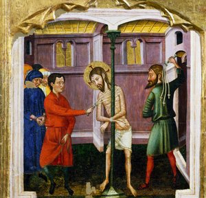 Flagellasjonen, av Mesteren av Rubio (1300-tallet), predella av altertavlen fra kirken Santa Maria, Rubio, maleri på tre.