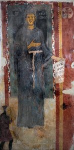 Representasjon av Saint Francois av Assisi (1181-1226) Dette er absolutt den første representasjonen av helgenen henrettet mens han levde, representert uten stigma og uten aureol. Han holder et papir eller er skrevet på latin "" Pax huic Domui&qu av Master of Saint Francis of Assisi
