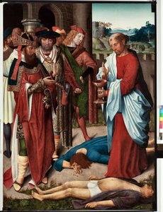 Episode av livet til den hellige Johannes evangelist: "The miracle of the cup of poison" (Life of St John evangelist, St John drinks a cup of poison) Maleri av mesteren til San Giovanni evangelista (Saint John Evangelist) (slutten av 15. århundre) Dim 120x av Master of Saint John Evangelist