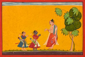 Rama og Lakshman med vismannen Vishwamitra, fra en Ramayana, ka. 1680-1690. av Master of Style II of the