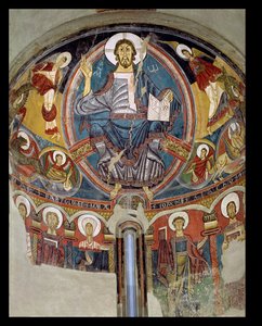 Kristus i Majestet flankert av serafer og symboler fra evangelistene, apsis freske fra San Climente i Taull (Tahull) Catalonia, ca. 1123 (fresco) av Master of Tahull