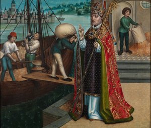 Kornets mirakel, fra St. Nicholas altertavle, ca. 1486-93 (olje på panel)