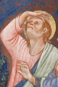 "The Ascension of Christ", Detalj med en helgen, ca. 1420 (fresco)