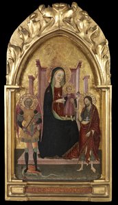 Jomfru og barn på tronen med den hellige Mikael og døperen Johannes, ca. 1440-70 av Master of the Arcetri Altarpiece