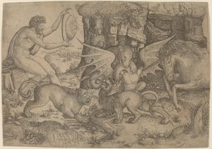 Allegorisk tema: Bekjempelse av dyr av Master of the Beheading of St. John