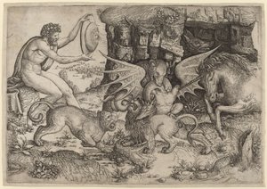 Allegorisk tema: Bekjempelse av dyr av Master of the Beheading of St. John