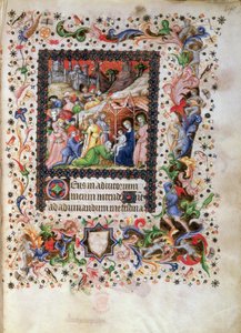 Legg til 29433 f.67 Adoration of the Child, fra en timebok, ca. 1407 (vellum)
