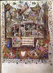 Legge til. 29433, f.89 Scene in Hell, illustrasjon fra en 'Time Book', ca. 1407 (blekk og farge på vellum)